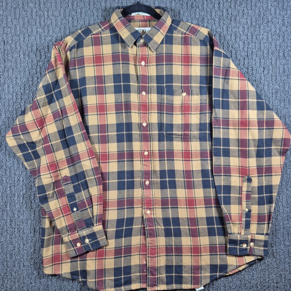 Orvis Mens Large Flannel Shirt Plaid 100% Cotton Heavy Outdoor Button Up India